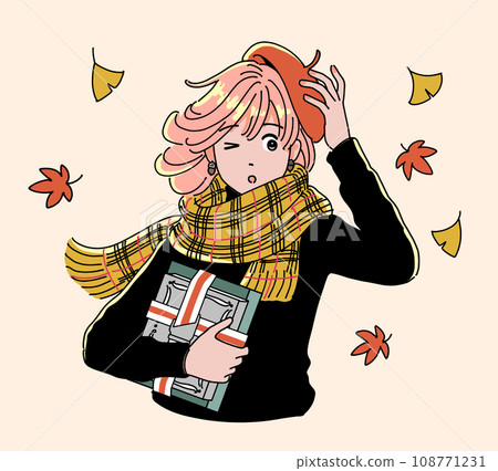 復古流行女孩被秋風驚訝 108771231