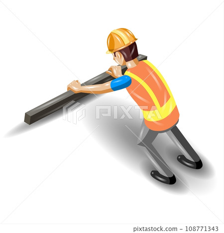 Construction worker on a white background. Isometric view. Construction worker on a white background. Isometric view. 108771343