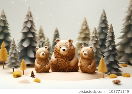 雪地裡的熊家庭和小孩(3D) 雪地裡的熊家庭和小孩(3D) 108771349