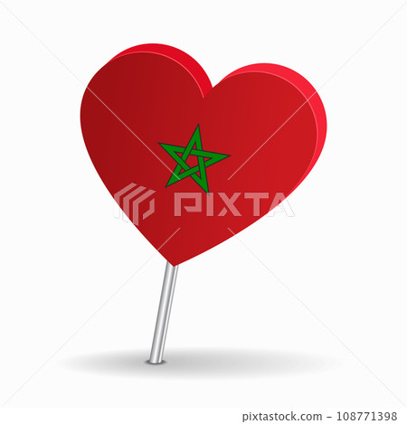 Moroccan flag heart-shaped map pointer layout. Vector illustration. 108771398