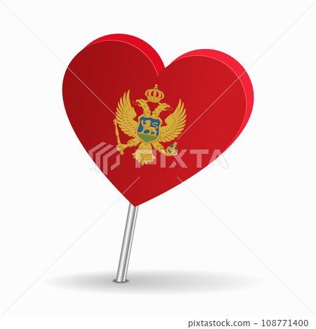 Montenegrian flag heart-shaped map pointer layout. Vector illustration. 108771400
