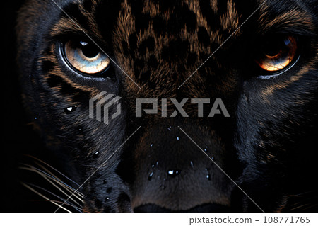Close-Up of Black Panther Eyes on Black Background 108771765