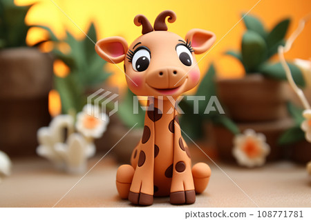 Cute Giraffe 3D Clay Illustration for Kids and - Stock