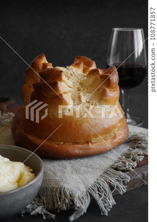 Portuguese pastry Fogaca with Porto wine 108771857