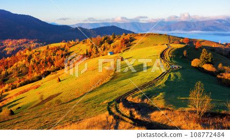 mountainous rural landscape at sunrise. autumnal countryside scenery in morning light mountainous rural landscape at sunrise. autumnal countryside scenery in morning light 108772484