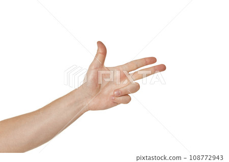 male hand making shooting gun gesture on white background. 108772943