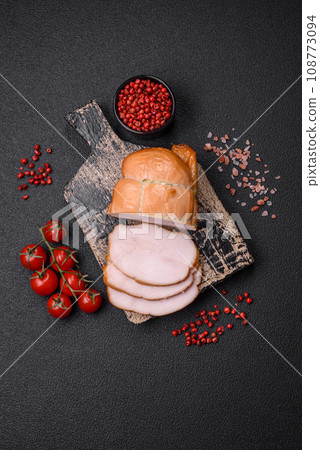 Delicious smoked pork or chicken meat with salt, spices and herbs 108773094