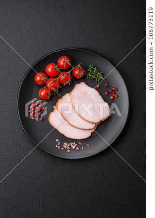 Delicious smoked pork or chicken meat with salt, spices and herbs 108773119