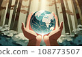 森林裡雙手捧著地球 108773507
