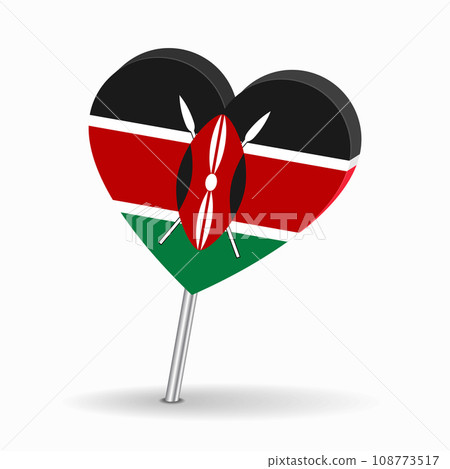 Kenyan flag heart-shaped map pointer layout. Vector illustration. 108773517