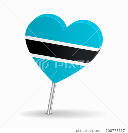 Botswanan flag heart-shaped map pointer layout. Vector illustration. Botswanan flag heart-shaped map pointer layout. Vector illustration. 108773537