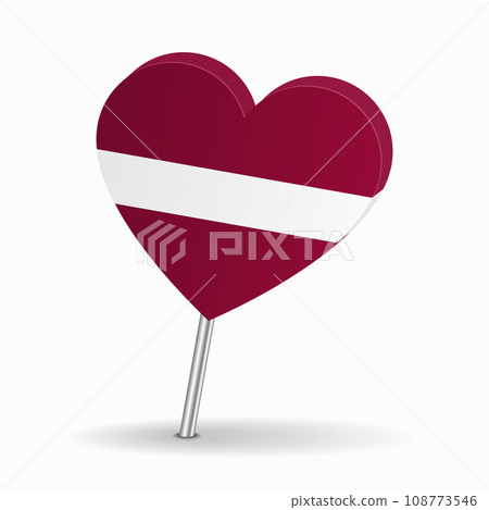 Latvian flag heart-shaped map pointer layout. Vector illustration. 108773546