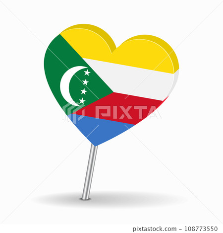 Comoros flag heart-shaped map pointer layout. Vector illustration. Comoros flag heart-shaped map pointer layout. Vector illustration. 108773550