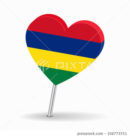 Mauritius flag heart-shaped map pointer layout. Vector illustration. Mauritius flag heart-shaped map pointer layout. Vector illustration. 108773551