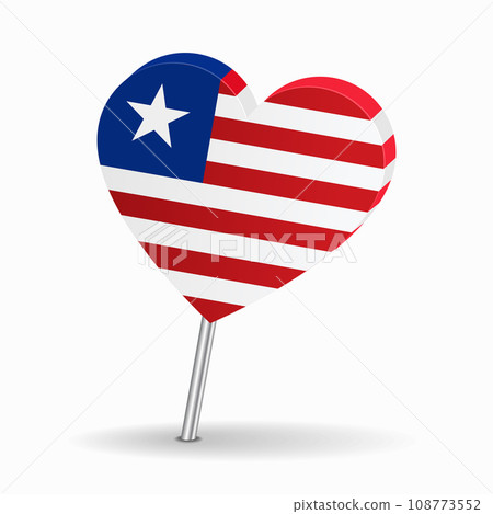 Liberian flag heart-shaped map pointer layout. Vector illustration. Liberian flag heart-shaped map pointer layout. Vector illustration. 108773552