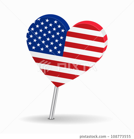 American flag heart-shaped map pointer layout. Vector illustration. American flag heart-shaped map pointer layout. Vector illustration. 108773555