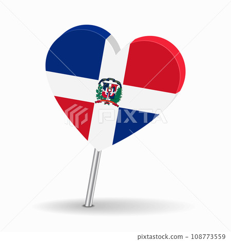 Dominican Republic flag heart-shaped map pointer layout. Vector illustration. Dominican Republic flag heart-shaped map pointer layout. Vector illustration. 108773559