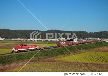 Freight train pulled by DD200-8 running on the Takayama Main Line in autumn weather_Photographed on November 4, 2023 108774218