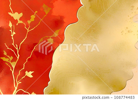 Background image of Japanese painting watercolor style trees and clouds 108774483