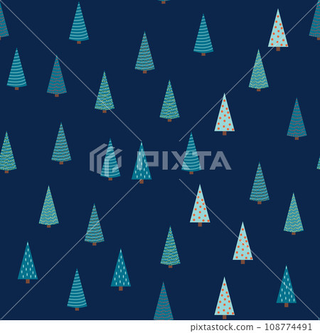 Winter forest scandinavian hand drawn seamless pattern. New Year, Christmas, holidays silver texture with Christmas Winter forest scandinavian hand drawn seamless pattern. New Year, Christmas, holidays silver texture with Christmas 108774491