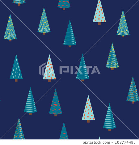 Winter forest scandinavian hand drawn seamless pattern. New Year, Christmas, holidays silver texture with Christmas 108774493