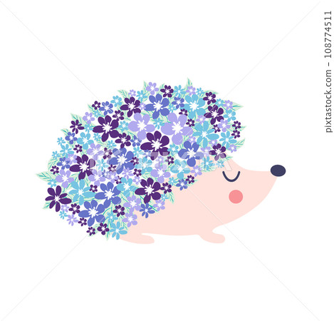childish pattern with floral hedgehog with flowers and cute hedgehogs on a white background. 108774511