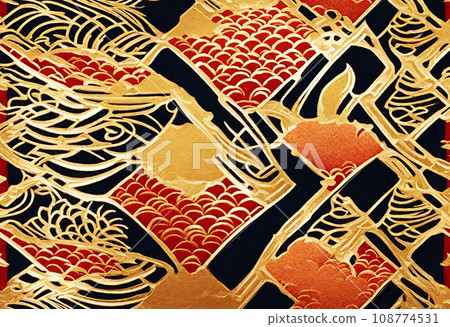 金紅黑日式花紋壁紙 金紅黑日式花紋壁紙 108774531
