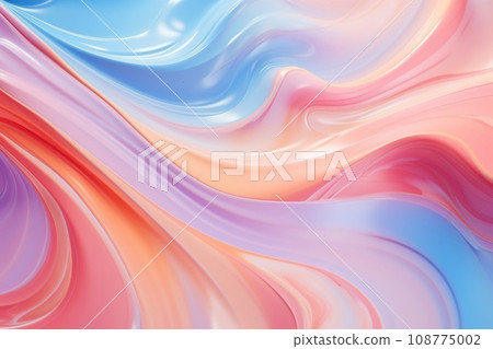 Liquid paint texture. Abstract background of colored floating liquid in pink blue yellow red pastel colors. Paint flows smoothly into each other, mixing in beautiful patterns. Copy space. Close up. Liquid paint texture. Abstract background of colored floating liquid in pink blue yellow red pastel colors. Paint flows smoothly into each other, mixing in beautiful patterns. Copy space. Close up. 108775002