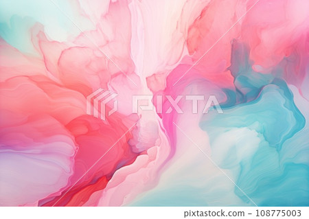 Abstract background of liquid watercolor paint, colors smoothly mixing and flowing into each other, in delicate pastel pink red turquoise blue colors. Color mixture in the water. Copy Space. Close up Abstract background of liquid watercolor paint, colors smoothly mixing and flowing into each other, in delicate pastel pink red turquoise blue colors. Color mixture in the water. Copy Space. Close up 108775003