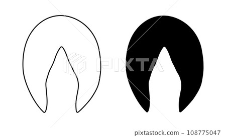 Horse, mustang or pony hoof footprint. Silhouette, contour. Vector isolated on white. Traces of deer, donkey, roe deer, fallow deer, pig, giraffe, cow, goat, sheep, elk, antelope. Icon. Print, zoo. Horse, mustang or pony hoof footprint. Silhouette, contour. Vector isolated on white. Traces of deer, donkey, roe deer, fallow deer, pig, giraffe, cow, goat, sheep, elk, antelope. Icon. Print, zoo. 108775047
