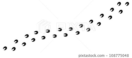 Horse tracks. Path footprints of horse, cow, goat, sheep, deer, elk, antelope, pig. Artiodactyl hooves. Trail of wild horse. Silhouette. Vector isolated. Pet shop, print, textile, game, postcard, zoo. 108775048