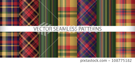 Set fabric texture pattern. Textile plaid vector. Check seamless tartan background. 108775182