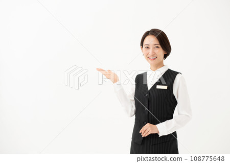 Woman in uniform business hand held up Woman in uniform business hand held up 108775648