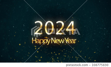 2024 animation Isolated on Black background, Festive illustration of golden metallic numbers. Animated text that says Happy New Year 2024. 3D Illustration. 2024 animation Isolated on Black background, Festive illustration of golden metallic numbers. Animated text that says Happy New Year 2024. 3D Illustration. 108775830