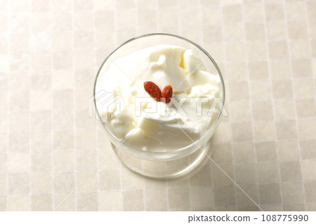 An overhead shot of the almond tofu in the dessert cup An overhead shot of the almond tofu in the dessert cup 108775990