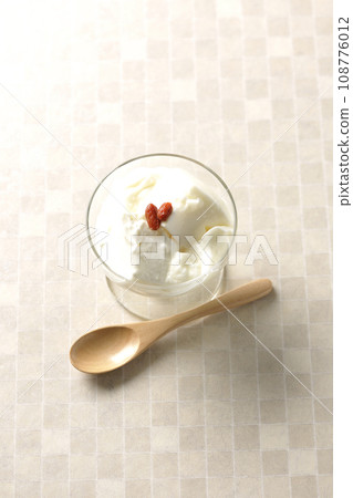 An overhead shot of the almond tofu in the dessert cup An overhead shot of the almond tofu in the dessert cup 108776012
