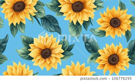 Watercolor sunflowers background, seamless pattern 108776295