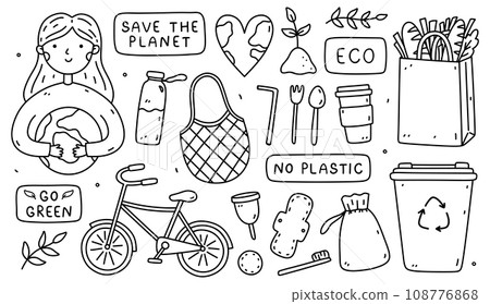 Set of Go green, Save the Planet doodles Set of Go green, Save the Planet doodles 108776868
