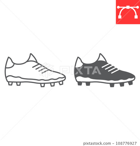 Soccer shoe line and glyph icon, sport and footwear, football shoe vector icon, vector graphics, editable stroke outline sign, eps 10. 108776927