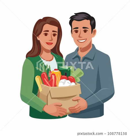 happy couple shopping at grocery store 108778138
