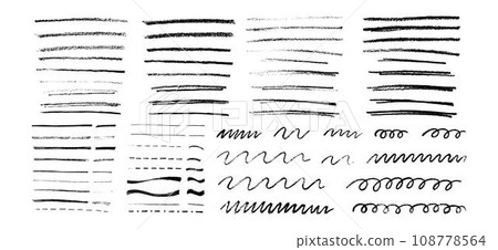 Underlining highlight pencil crayon hand draw lines set. Vector stock illustration isolated on white background for handwritten notes for text, doodle graphic element. EPS10  108778564