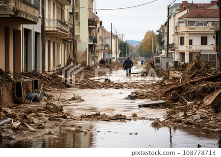 Large destruction of cities as a result of the tsunami. Destruction of a big city after natural disasters. Living quarters were destroyed. Large destruction of cities as a result of the tsunami. Destruction of a big city after natural disasters. Living quarters were destroyed. 108778713