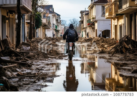 Large destruction of cities as a result of the tsunami. Destruction of a big city after natural disasters. Living quarters were destroyed. Large destruction of cities as a result of the tsunami. Destruction of a big city after natural disasters. Living quarters were destroyed. 108778783