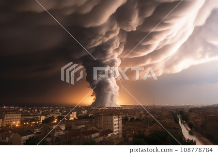 Dramatic thunderstorm tornado in Europe. natural disasters. destruction of cities by nature. disasters in the world. Dramatic thunderstorm tornado in Europe. natural disasters. destruction of cities by nature. disasters in the world. 108778784