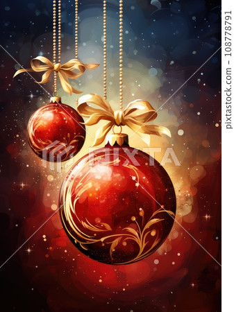 oil painted Christmas decorations. close-up. New Year card with balls. oil painted Christmas decorations. close-up. New Year card with balls. 108778791