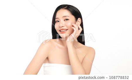 Beautiful young asian woman with clean fresh skin on white background, Face care, Facial treatment, Cosmetology, beauty and spa, Asian women portrait. Beautiful young asian woman with clean fresh skin on white background, Face care, Facial treatment, Cosmetology, beauty and spa, Asian women portrait. 108778832