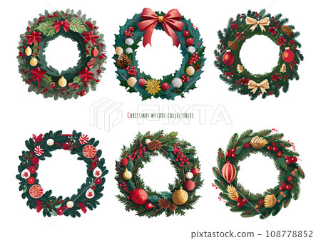 Christmas wreath frame illustration material set [Generation AI] 108778852