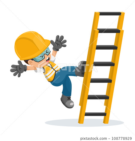 Occupational accident of a fall from a ladder of an industrial construction worker. Industrial safety and occupational health at work Occupational accident of a fall from a ladder of an industrial construction worker. Industrial safety and occupational health at work 108778929