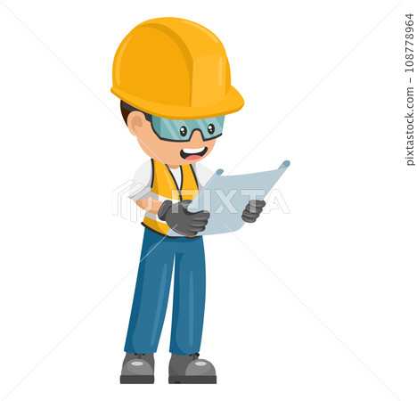 Construction engineer supervising construction plan on site. industrial worker with his personal protective equipment. Industrial safety and occupational health at work 108778964