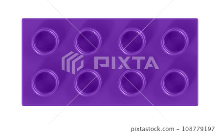 Grape Lego Block Isolated on a White Background. Close Up View of a Plastic Children Game Brick for Constructors, Top View. High Quality 3D Rendering with a Work Path. 8K Ultra HD, 7680x4320, 300 dpi 108779197